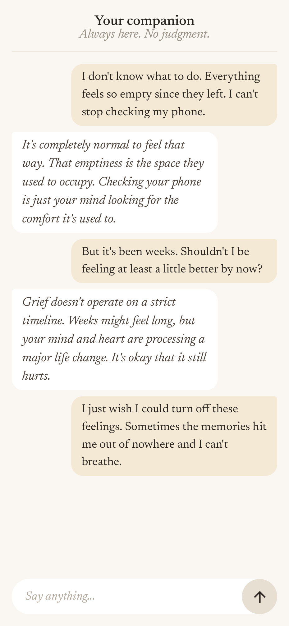 After app AI companion chat screen